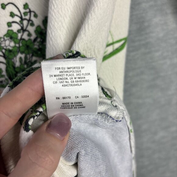 Anthropologie Deletta Haru S Floral Tunic Top Blue Green Puff Sleeve Mid Mod MCM - Picture 11 of 15